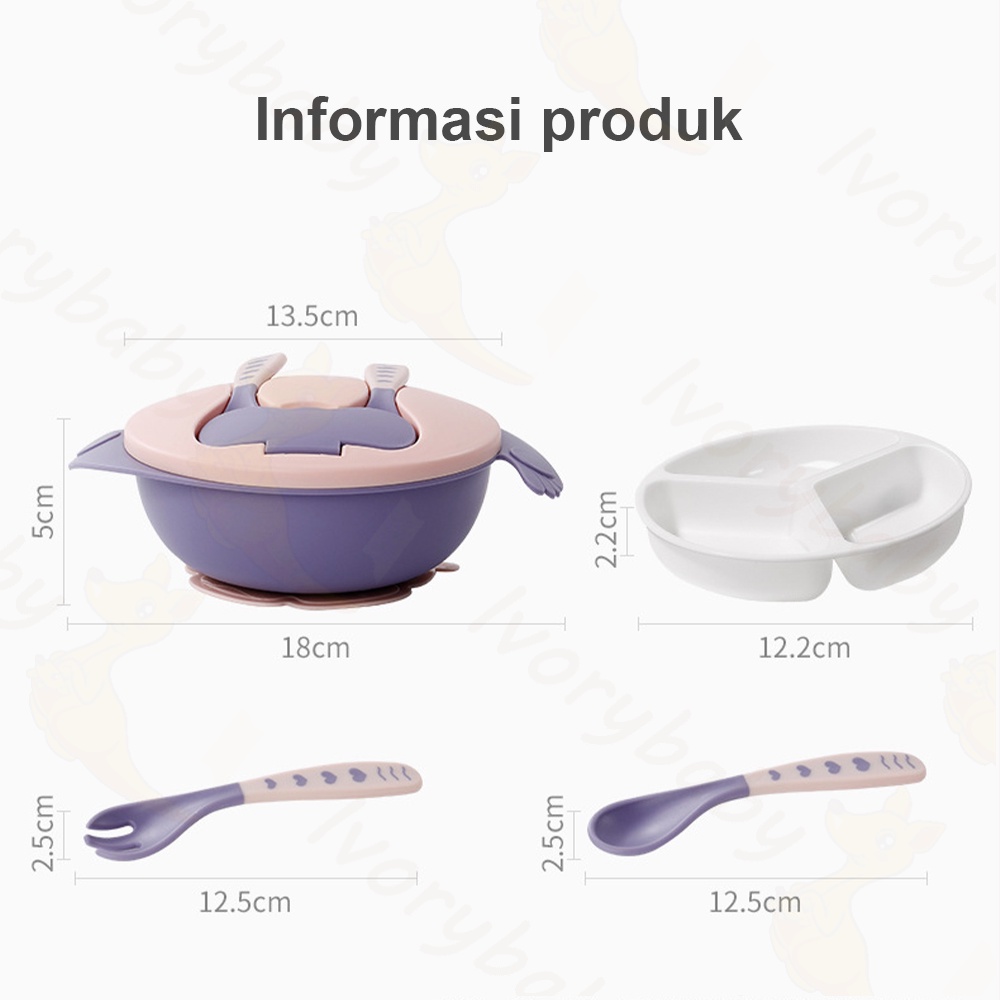 Ivorybaby Mangkok Double Layer Bowl silicone suction bowl bayi anti tumpah Tempat makan bayi anak set