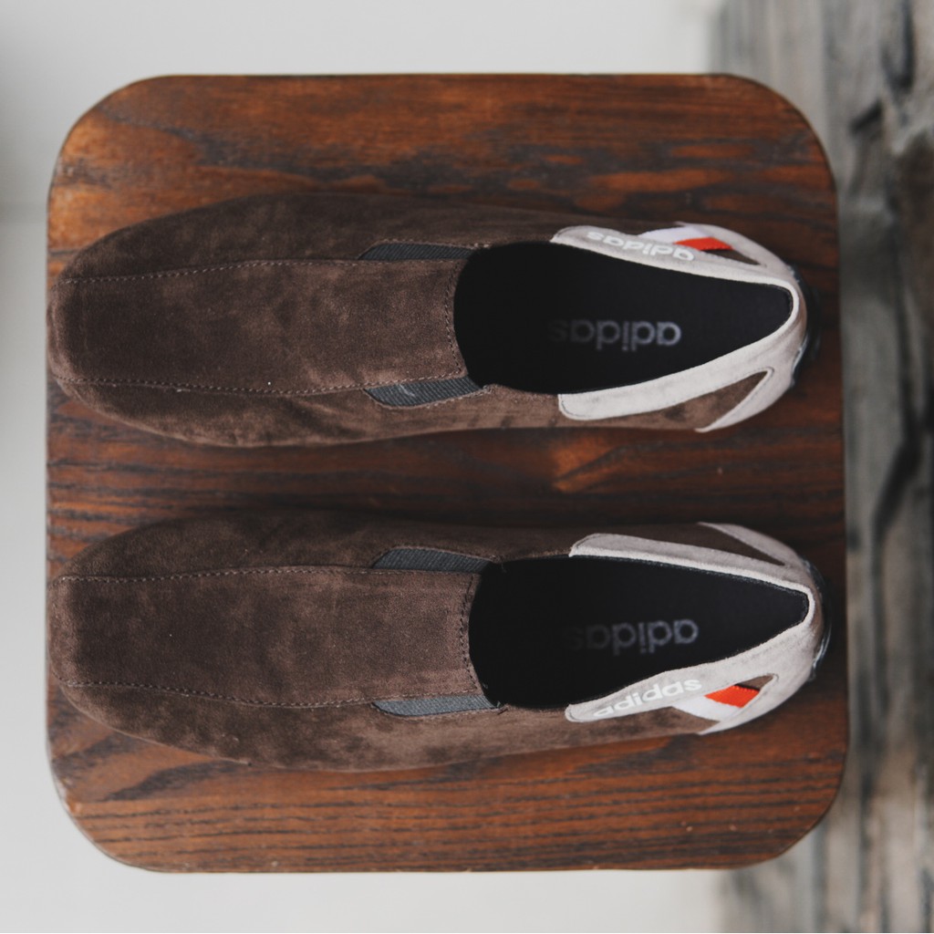 sepatu pria slop moccasin adidas messi coklat slip on suede murah