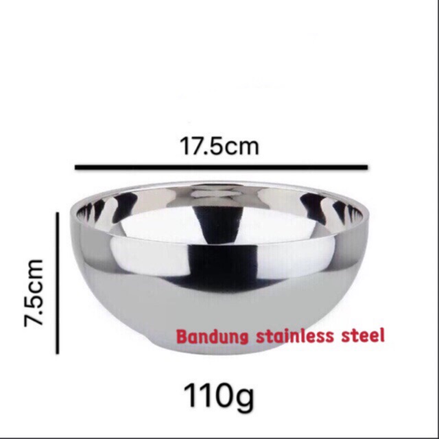 Mangkuk mangkok stainless 17.5cm China bowl 2 lapis anti panas murah b