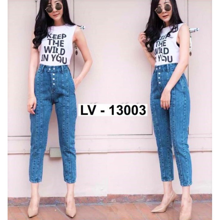 VANILLESHOP Celana  Boyfriend  Jeans Wanita Button Finola 