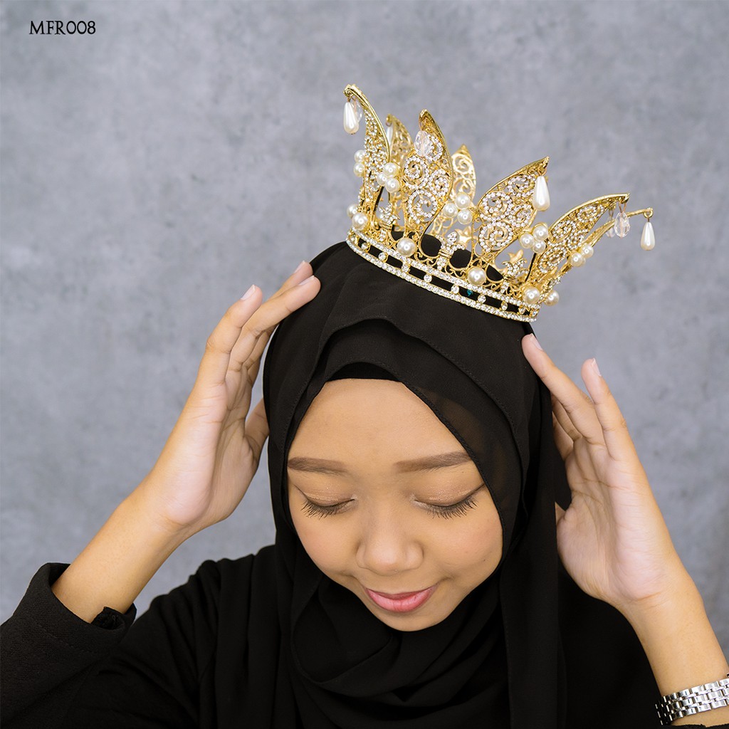 [READY STOCK] ACCESORIES HIJAB FULL CROWN PREMIUM MUTIARA GOLD MFR008