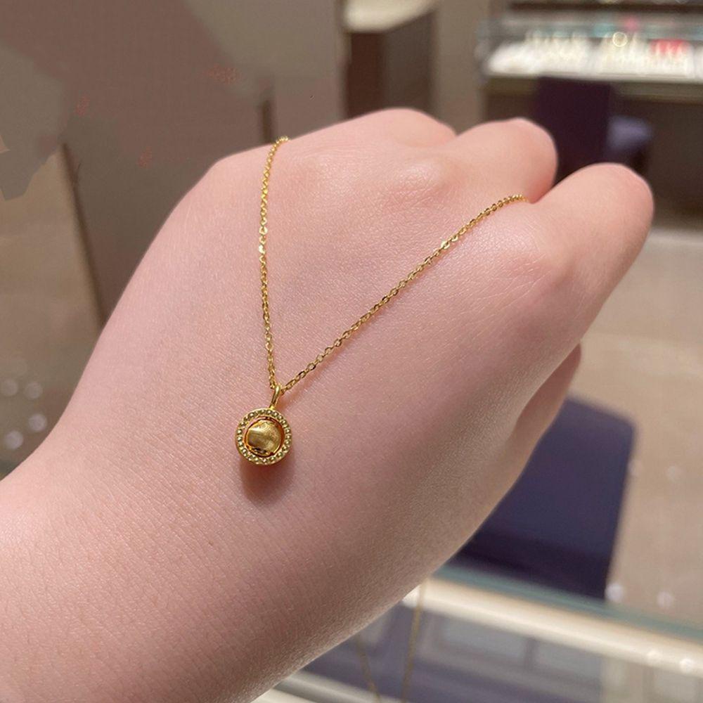 Agustina Kalung Manik Emas Temperamen Indah Sederhana Terbuka Cincin Klavikula Rantai Manik Liontin Tembaga Vietnam Pasir Emas Manik Keberuntungan Gaya Korea Kalung