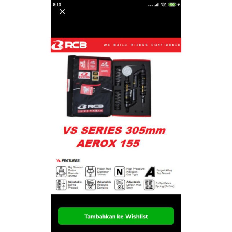 shockbreaker belakang YAMAHA AEROX 155 original RCB black series