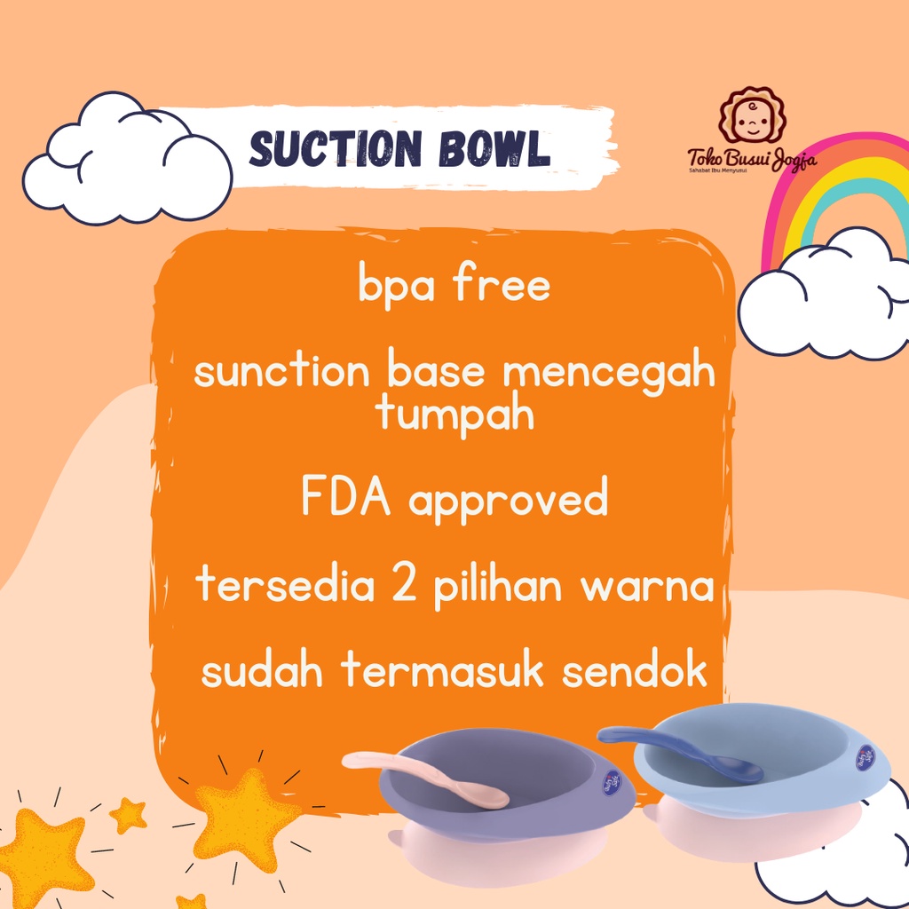 Suction Bowl Baby Safe Babysafe Mangkok Anti Tumpah Lengket di Meja Geser Prevent Spills Sendok Makan Bayi Mpasi