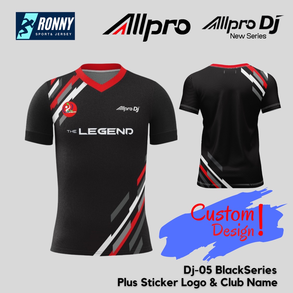 ALLPRO DJ Kaos Sport Jersey Tenis Meja DJ-05 Black / Custom Club (Club Name And Logo)