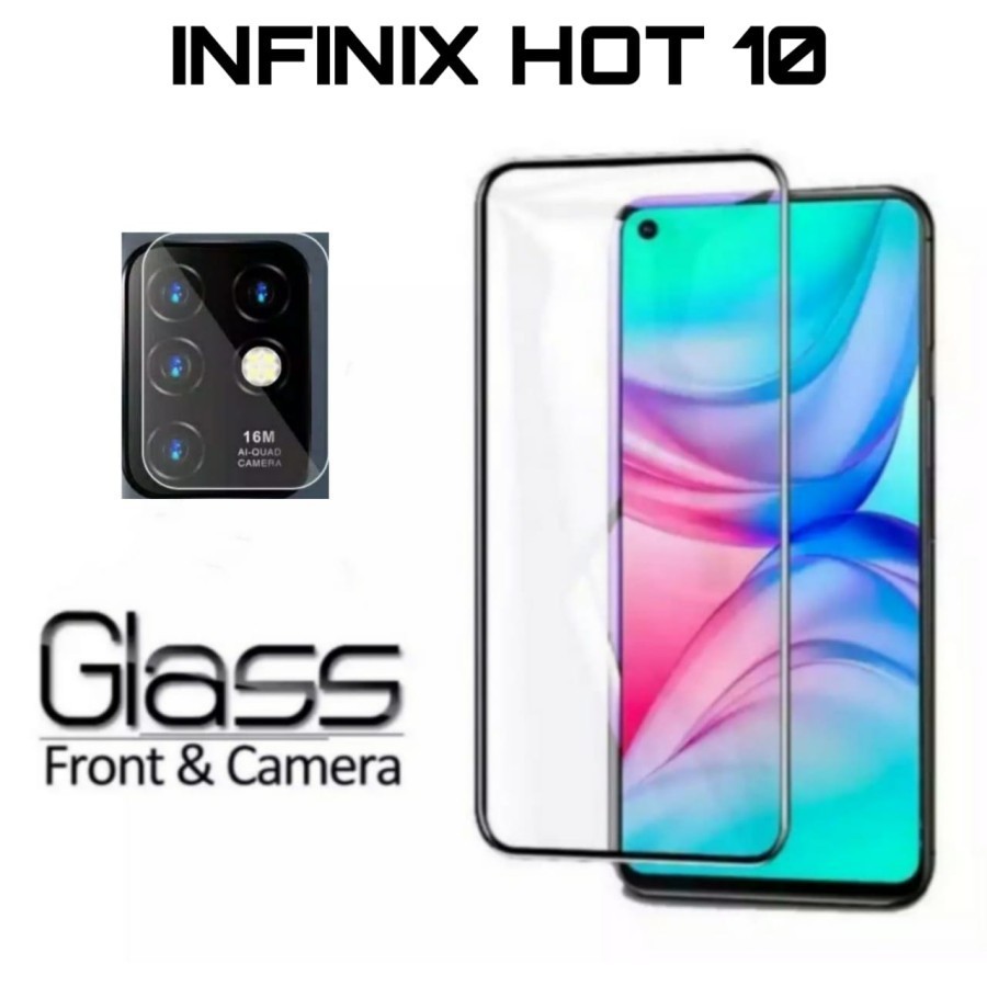 Tempered Glass 9D INFINIX HOT 10 + Tg Lensa Camera 2in1