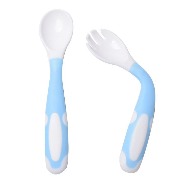 Set baby spoon Sendok + garpu bayi free box bisa melengkung flexible spoon