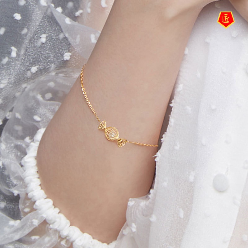 [Ready Stock]Creative Filigree Candy 18K Gold Pearl Bracelet