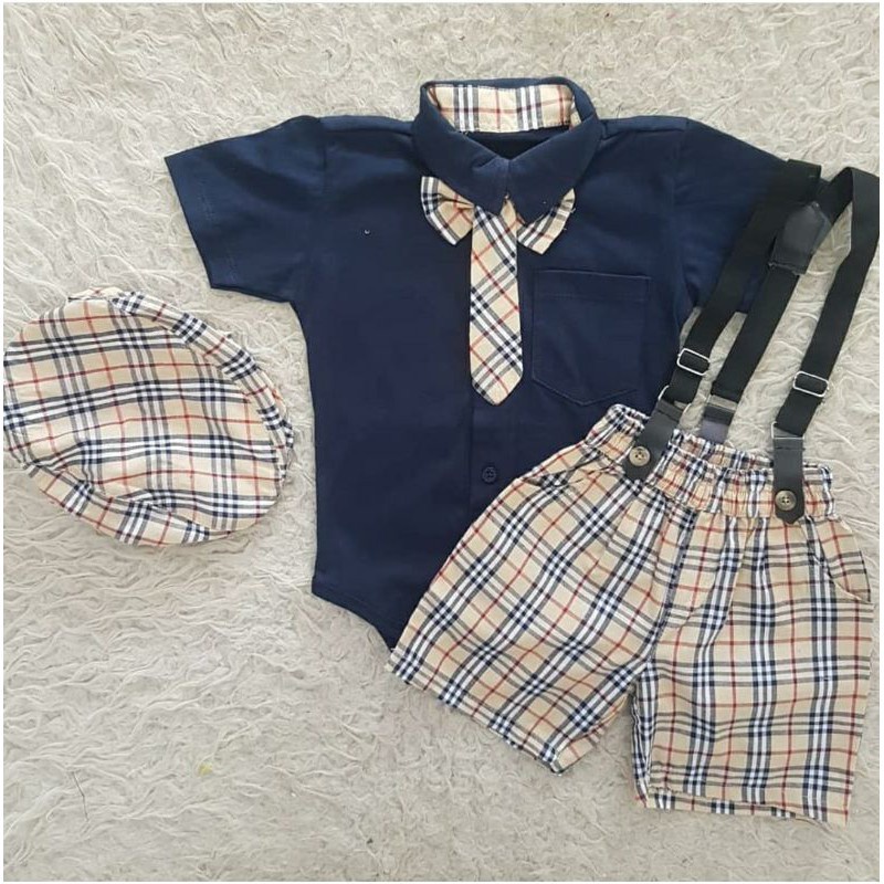 Baju setelan jumper celana topi suspender pergi jalan lucu fashion anak bayi cowok laki murah -baw