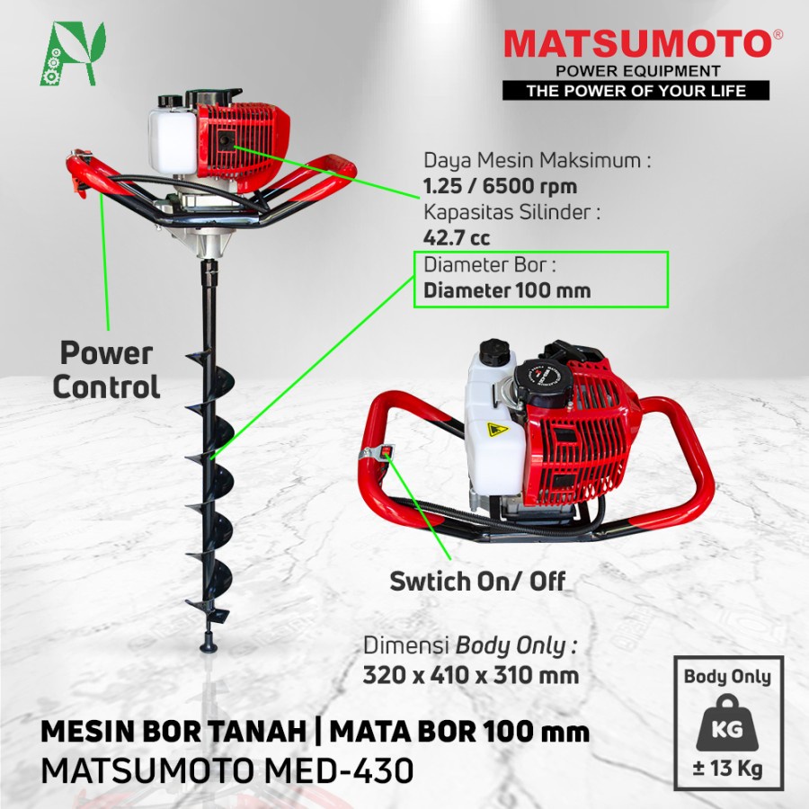 MESIN BOR TANAH MATSUMOTO MED430 + BOR 100 mm