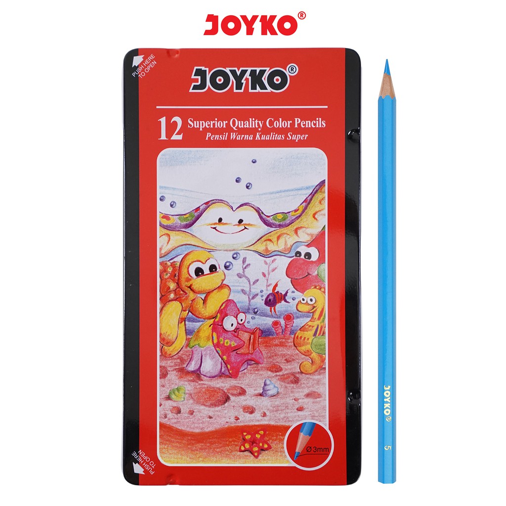 Joyko Pensil Warna Dengan Metal Case Color Pencils Hexagonal Grip-12Warna CP-12TC