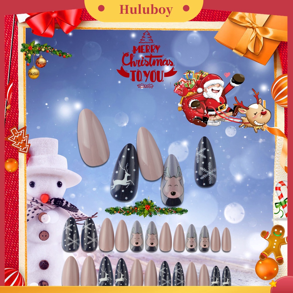 Huluboy Huluboy♡ 24pcs / Set Kuku Palsu Full Cover Desain Natal Untuk Manicure