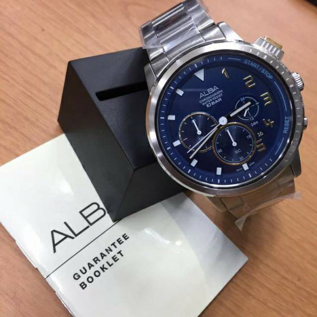 Alba Quartz AT3F33X1 Chronograph Blue Dial - Jam Tangan Pria AT3F33