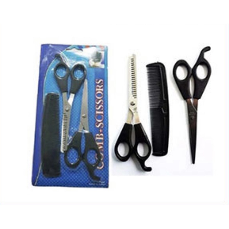 

GUNTING SASAK SET 3 in 1 3pcs 3in1 | PISAU ALAT CUKUR LIPAT + SISIR | GUNTING RAMBUT SALON
