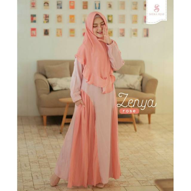 🌸Ready Stock Dress zenya Dress Rose+khimar🌼original branded