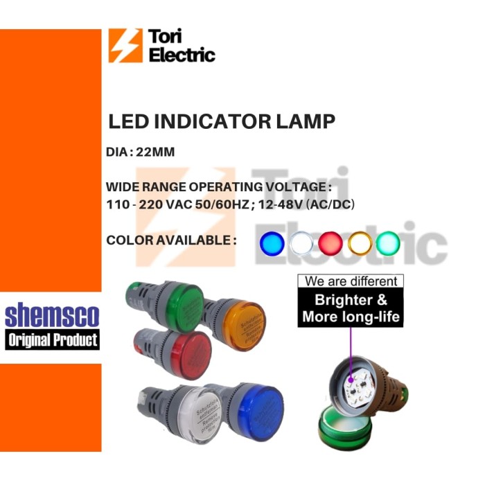 SHEMSCO Pilot Lamp Indicator Lamp Lampu Indikator Panel LED 22mm 220VAC 24VDC