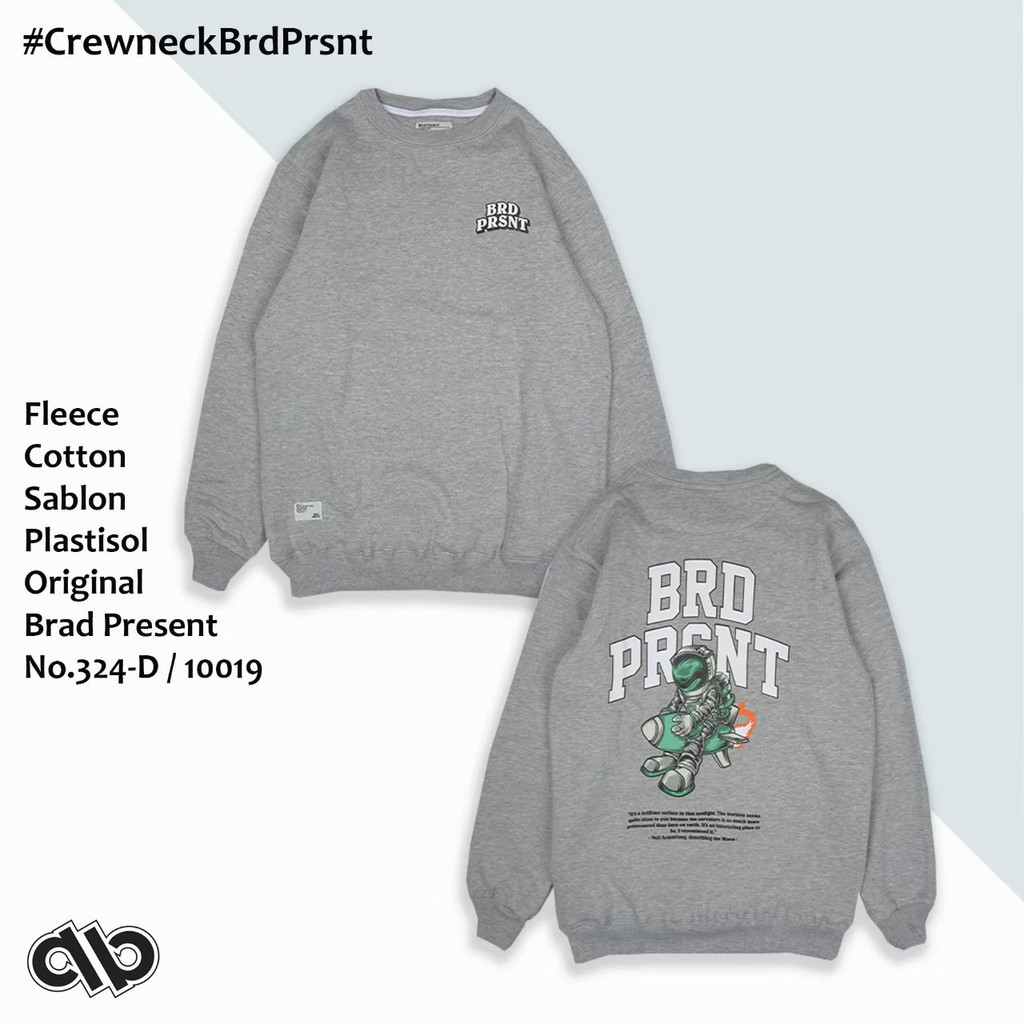 BRAD PRESENT ORIGINAL Sweater Crewneck Sweatshirt cowok warna grey motif neil amstrong seri NABRD 05