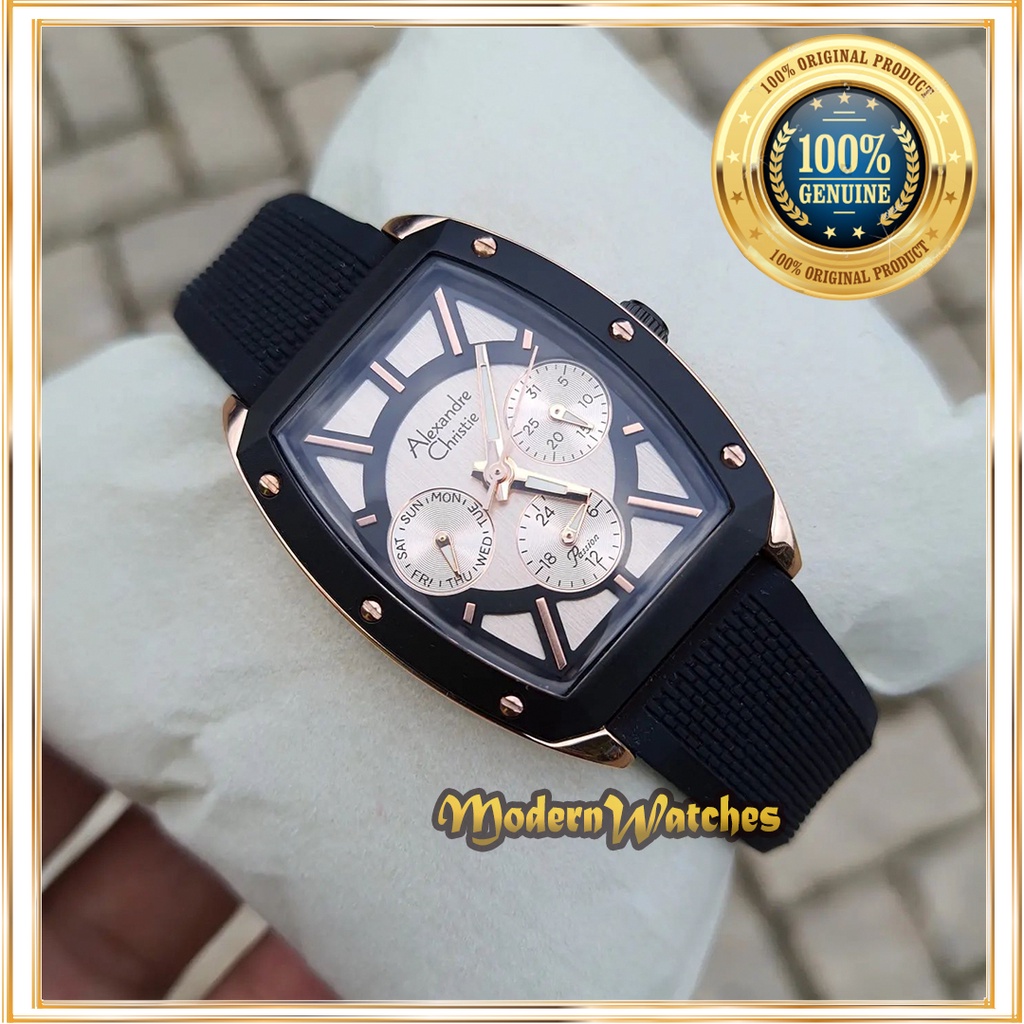 Jam Tangan Alexandre Christie Wanita Terbaru AC 2998 Original Pink Rosegold Black Alexander Rubber S