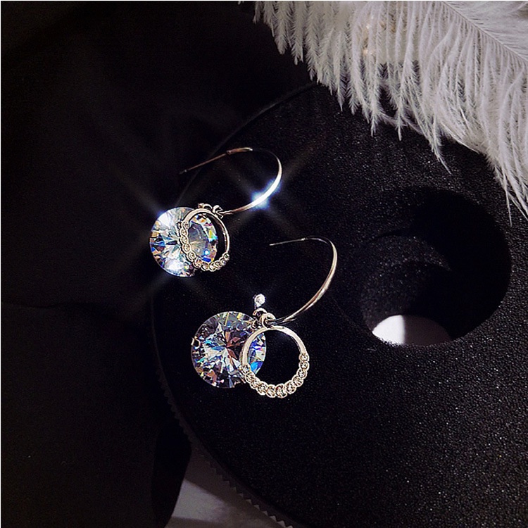 [ 1 Pair Vintage  Double Cricle Crystal Pendant Earrings  Dangle Earrings Ear Jewelry Accessories ]