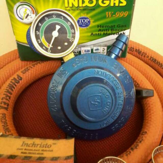 Regulator Gas lpg Indogas manometer matic dan Selang gas terbaik Primaflex rubber hose