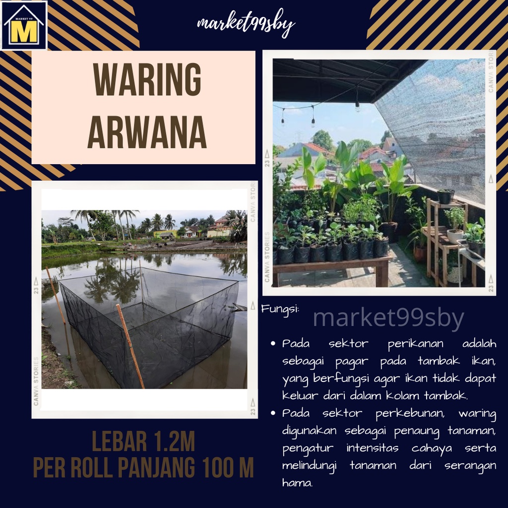 Waring Merk Arwana | Jangkar Jala Jaring Ikan Pagar Tanaman Lebar 1.2M per Roll Panjang 100 Meter