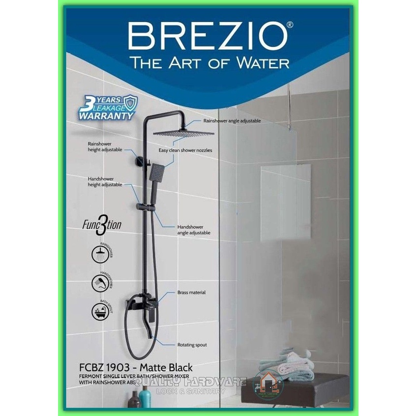 Paket Shower Set Hitam Brezio QHFCBZ 1903 Shower Tiang Hand Shower Dengan Rain Shower Murah Kualitas