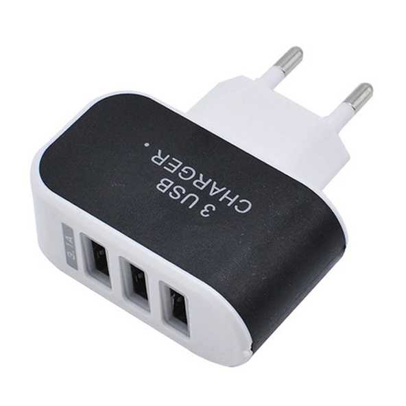 Adapter Travel Charger USB 3 Port 5V 3.1A EU Plug LED - EKA-Hitam