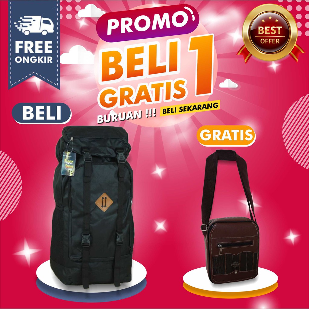 BELI 1 GRATIS 1 Ransel Gunung Distro Hitam Tas Mudik Besar Free Selempang Kecil Pria Simple Hangout