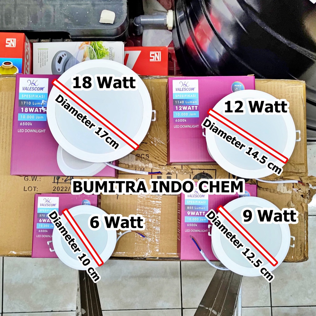 Lampu Downlight LED Bulat Valescom 6w 9w 12w 18w 6 watt 9 watt 12 watt Led Panel