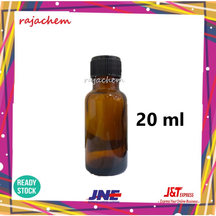 Botol Kaca Amber 20 ml Tutup Ulir Hitam