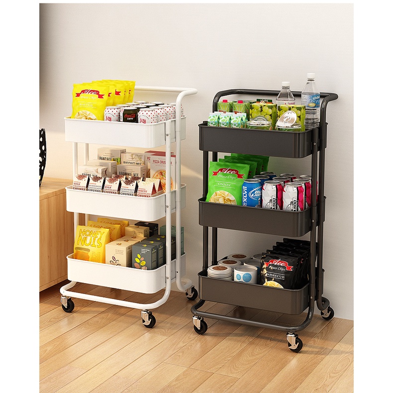 HOVELSHOP Rak Troli 3 Tingkat Dapur Kamar Mandi Trolley Salon Kafe Dengan Handle Pegangan