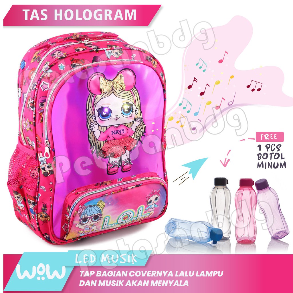 PTS - Tas Ransel LOL SURPRISE Hologram LED - AURORA  Tas Glitter - UKURAN SD Terbaru Terlaris Promo