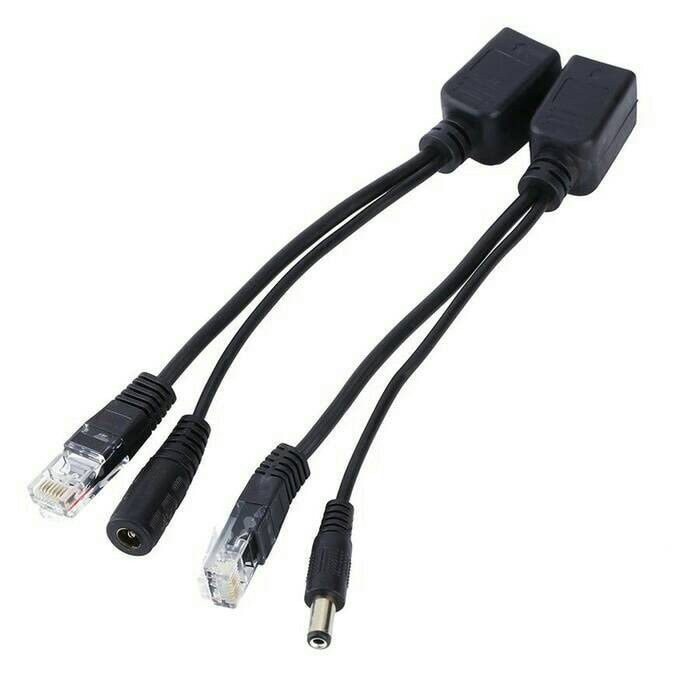 Kabel Poe Splitter/Kabel Poe Injector Support Cat5/6 Hitam Sepasang