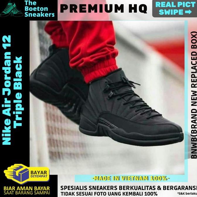Sepatu Olahraga Basket Nike Air Jordan 12 Original Full Black Sneakers Famozmart