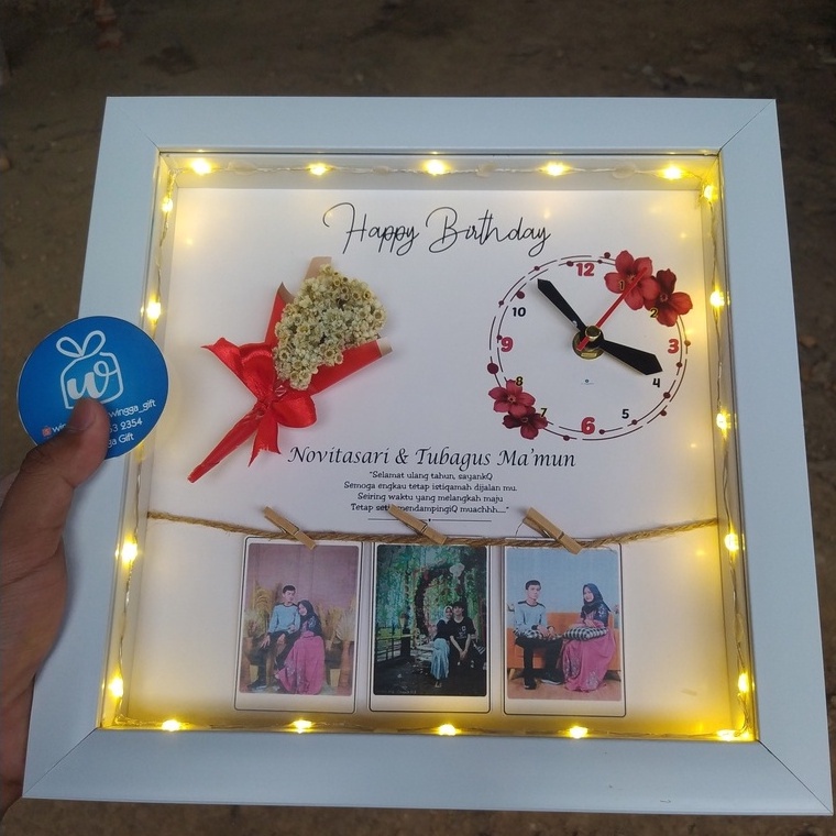 Gift Bucket Flower Frame 3D Include Jam (Free Box Kado) 25x25cm