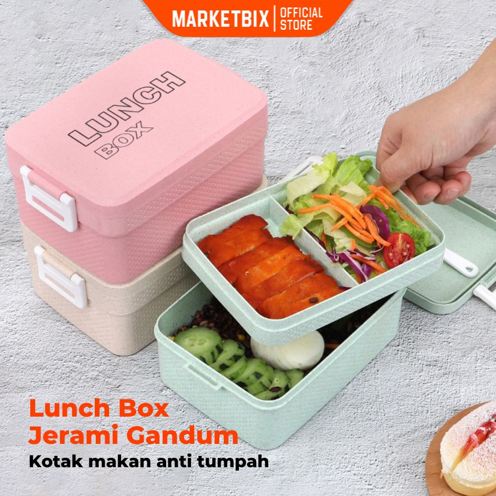 MARKETBIX Lunch box Jerami Gandum Anti Tumpah Kotak Bekal Makan Free Sendok