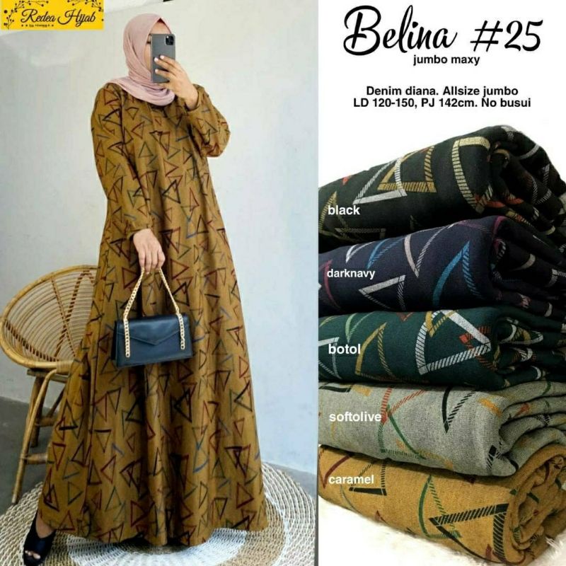 Belina #25 Jumbo Maxy, GAMIS MUSLIM WANITA JUMBO BAHAN DENIM DIANA LD 120 - 140 TERJUMBO TERMURAH