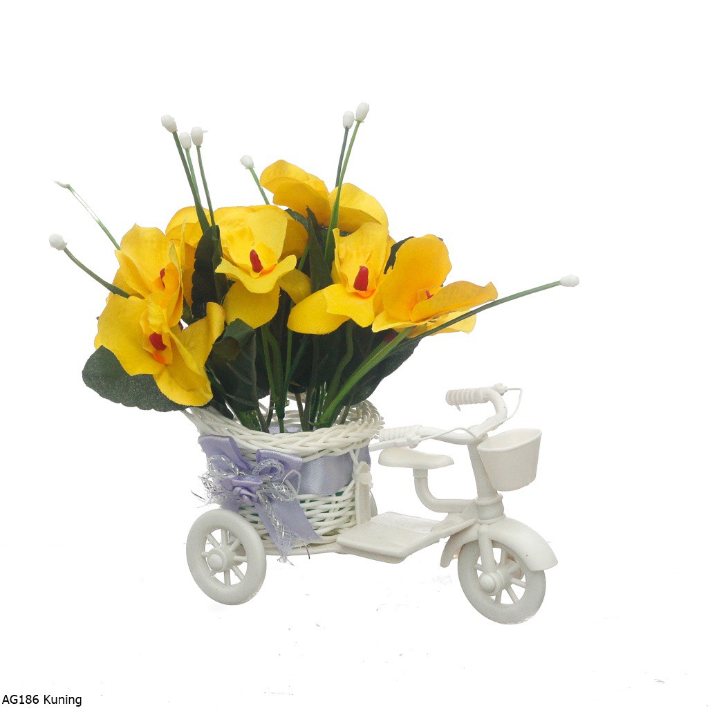 Bunga Plastik Anggrek Pot Sepeda AG18-Kuning