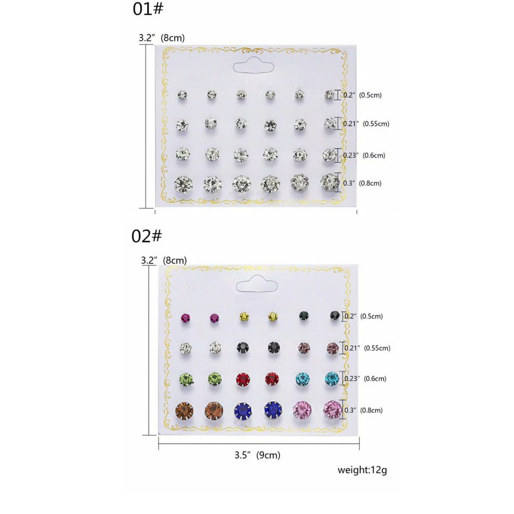 12 pasang Anting Tusuk Bentuk Bulat Campur Gaya Korea Mixed Earrings