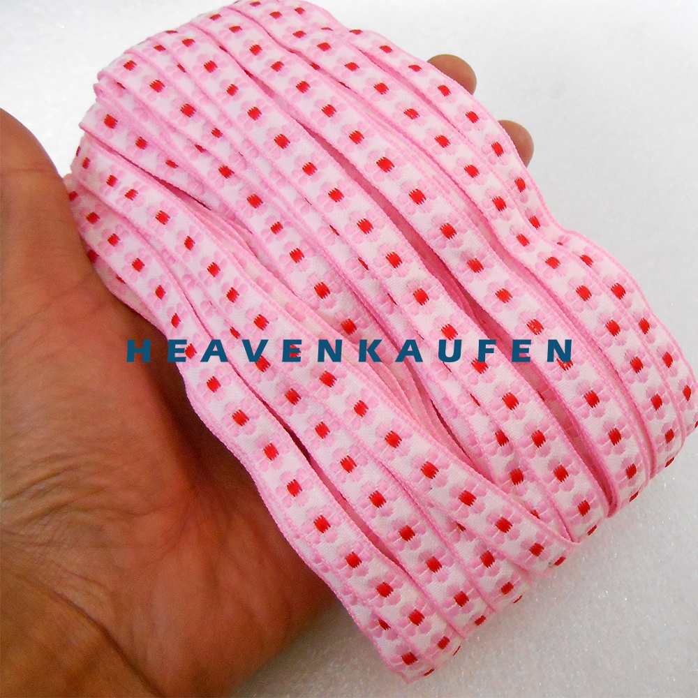 Renda 1 cm Motif Bunga Pink - Merah Per Rol isi 22 Meter Untuk Renda Tepi Mukena Taplak Craft Dll