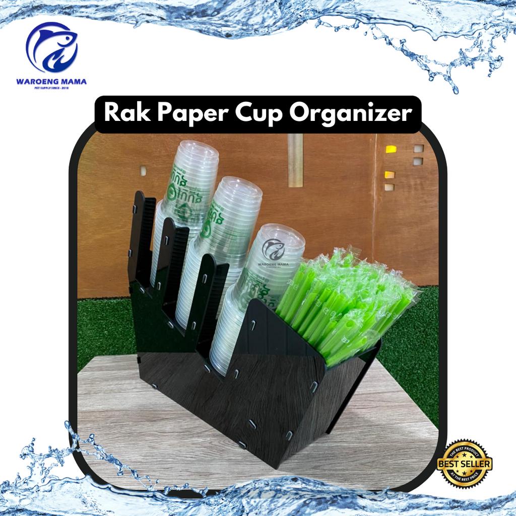 Cup organizer akrilik cup dan sedotan rak paper cup rak cup plastik rak cup coffee rak cup toko kopi tempat cup plastik