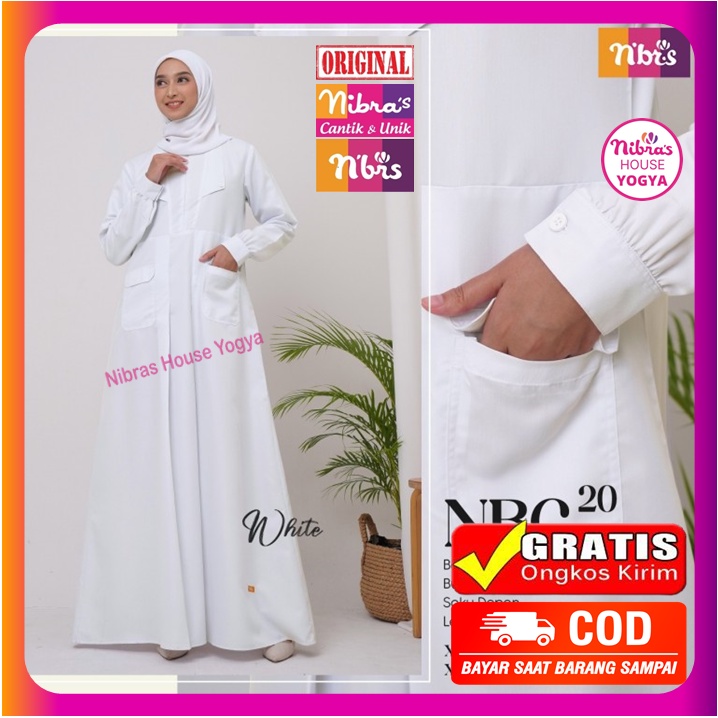 Baju Gamis Nibras Terbaru 2022 Promo NBC 20 Putih Polos Sale Diskon Ori Original Polos Dewasa Wanita