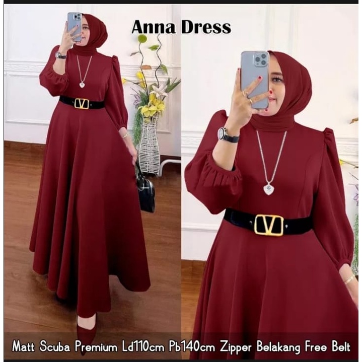 Terbaru Anna Dress Scuba Premuim//Free Belt