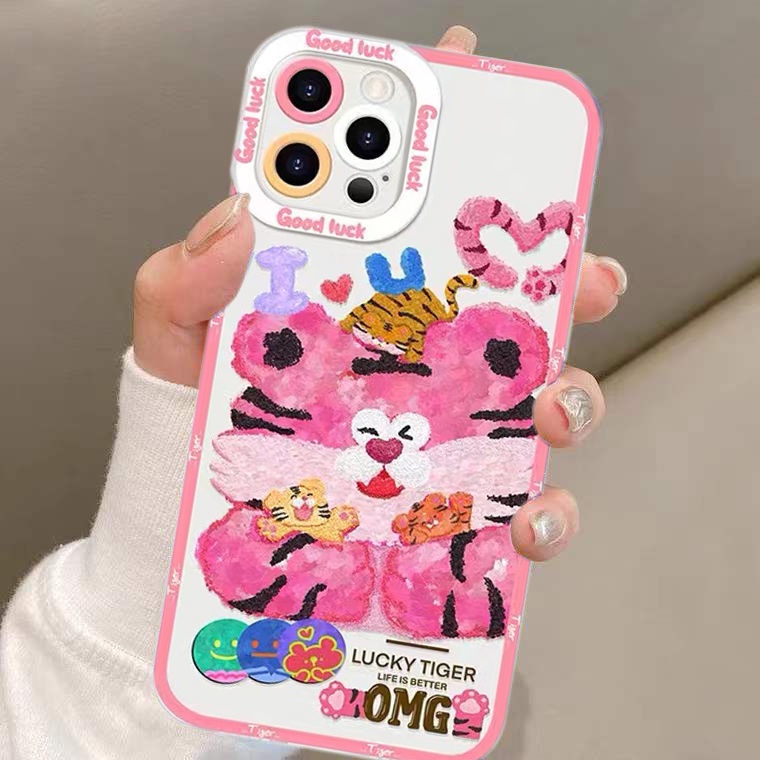 Soft Case Silikon TPU Motif Harimau Pink Untuk Iphone 12 13 SE 6 6S 7 8 Plus X XS XR 11 Pro Max