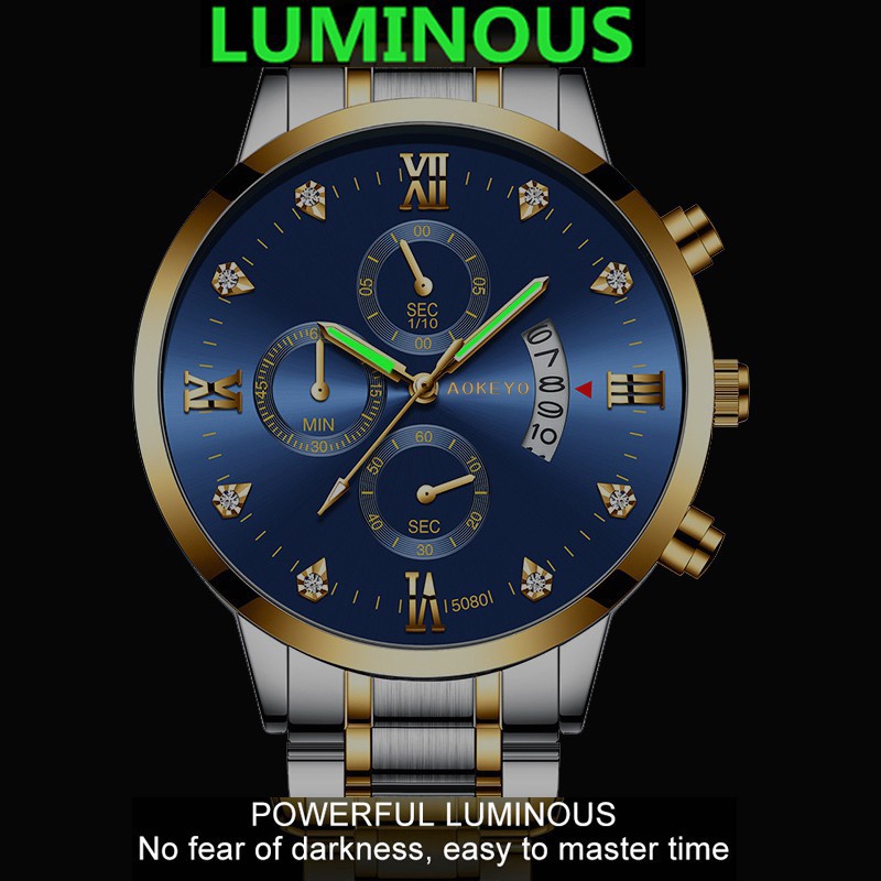 【TERMURAH】AOKEYO 5080 Jam Tangan Pria Anti Air Original Luxury Stainless Steel （Free BOX+Kartu Garansi）-2