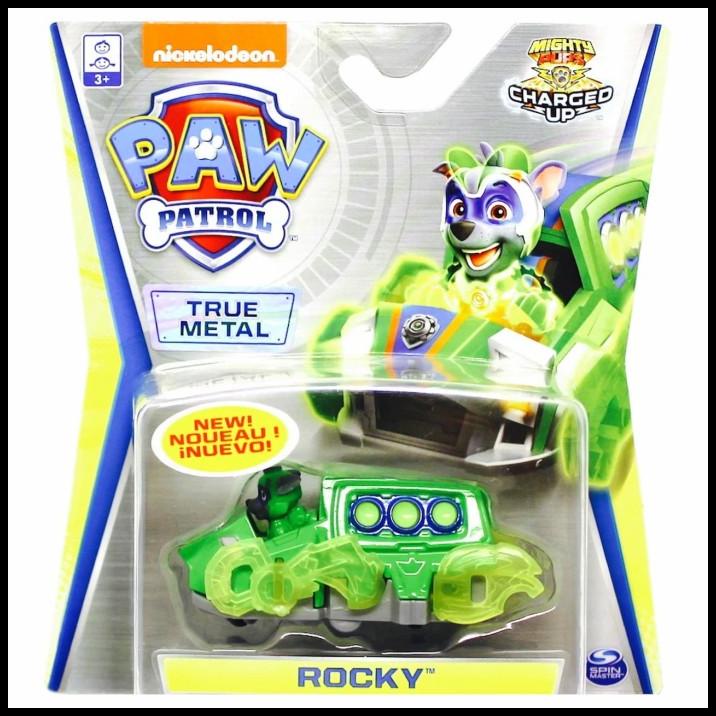 Paw Patrol Mighty Pups Charged Up True Metal Rocky Diecast Car