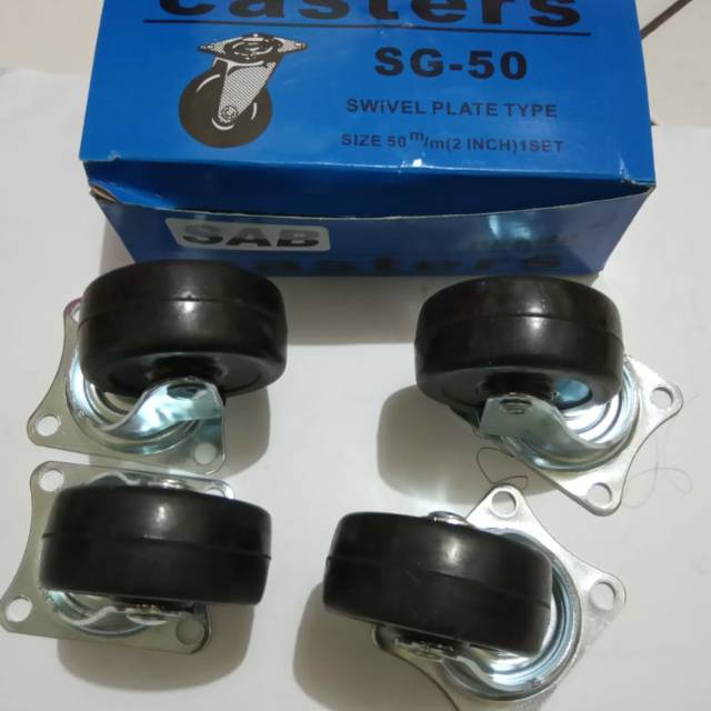 Roda Caster/roda troli gepeng ukuran 2"