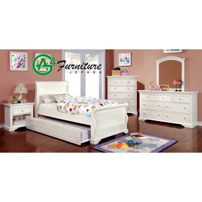 Tempat Tidur Set Anak Informa Warna Putih - Kayu Jati