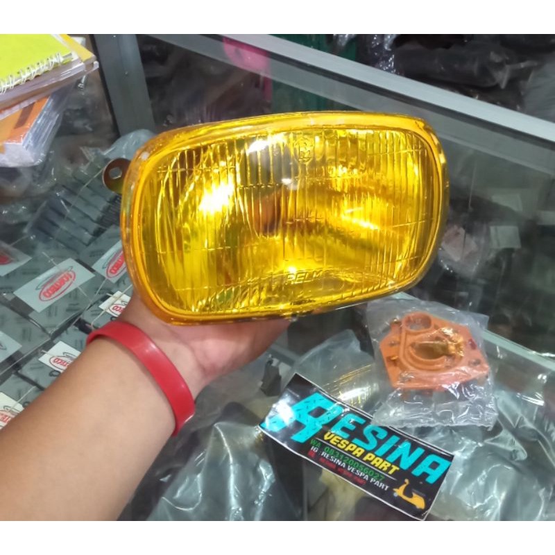 head lamp lampu depan reflektor Vespa PX Strada exclusive smoke kuning