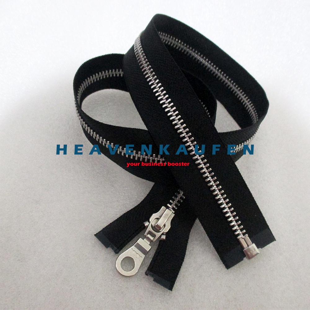 Resleting Zipper Jaket YKK 75 cm / 30 inch Hitam Silver Open - End Buka - Lepas Slider Oval